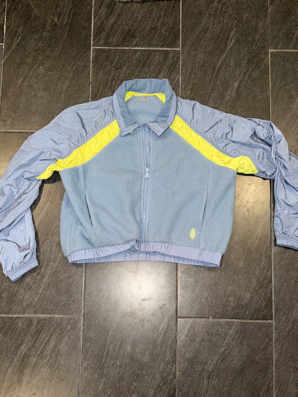 Free People Amelia Zip Up Fleece Jacket In Blue Grey